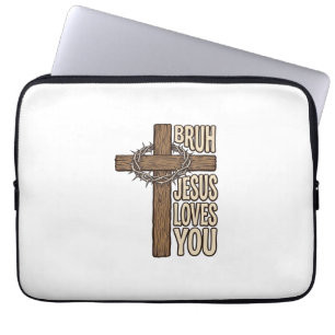 Housse Pour Ordinateur Portable Bruh Jésus T'aime Croix Vintage Chrétien Vecto
