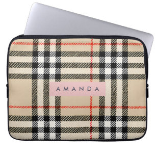 Housse Pour Ordinateur Portable Brun doré personnalisé, carreaux noirs et rouges