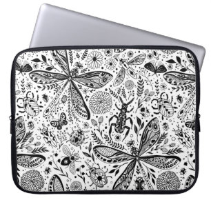 Housse Pour Ordinateur Portable Bugs de Doodle sur bleu foncé