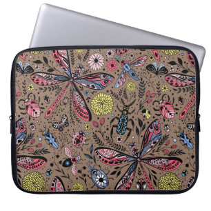 Housse Pour Ordinateur Portable Bugs de Doodle sur mocha brown