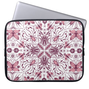 Housse Pour Ordinateur Portable Buissons, magenta foncé et rose sur blanc