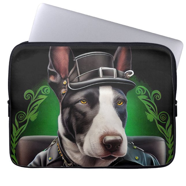 Housse Pour Ordinateur Portable Bull Terrier Chien Conduite Vélo St. Patrick's Day (Devant)