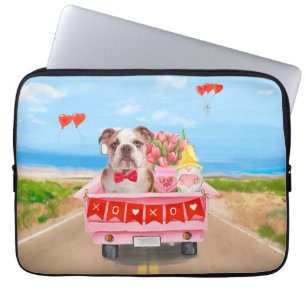 Housse Pour Ordinateur Portable Bulldog anglais Saint-Valentin Coeurs de camion