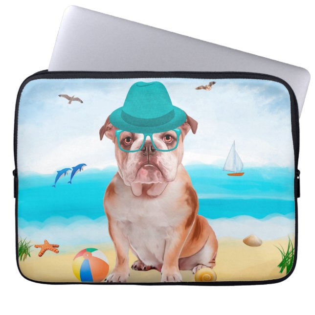 Housse Pour Ordinateur Portable Bulldog anglais sur la plage (Devant)