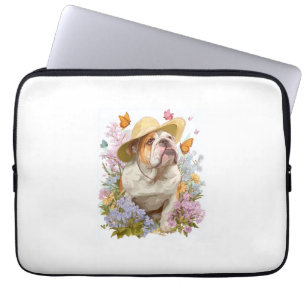 Housse Pour Ordinateur Portable Bulldog de jardin � Chien drôle floral