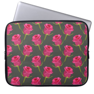 Housse Pour Ordinateur Portable Bureaux Roses à manches en néoprène sur gris foncé