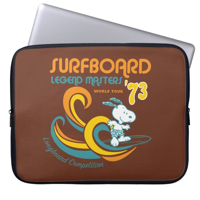 Housse Pour Ordinateur Portable cacahuètes | Snoopy Surboard Longboard Competition (Devant)
