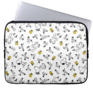 Housse Pour Ordinateur Portable cacahuètes Snoopy & Woodstock B&W Flower Motif
