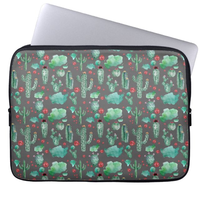 Housse Pour Ordinateur Portable cactus and ladybutern pattern - black background (Devant)