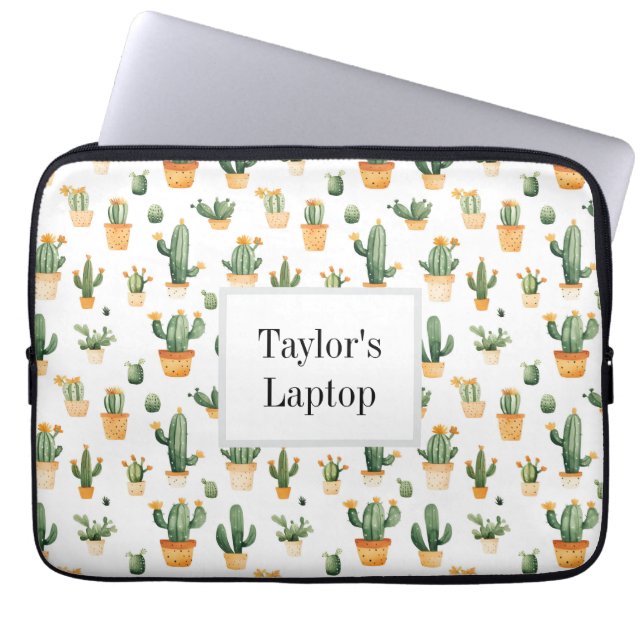 Housse Pour Ordinateur Portable Cactus pointillés sur blanc (Devant)