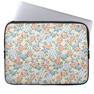 Housse Pour Ordinateur Portable Cadeau de joueur de pickleball floral bleu chic