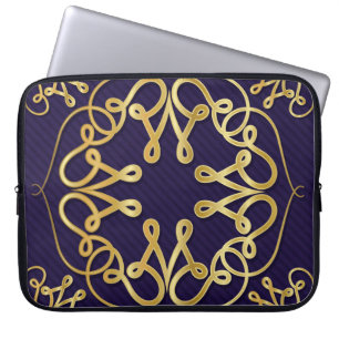 Housse Pour Ordinateur Portable Cadre art déco or avec ornement sur fond bleu