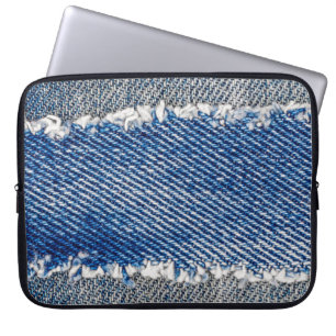 Housse Pour Ordinateur Portable Cadre Denim. Tissu en denim déchiré avec bord de f