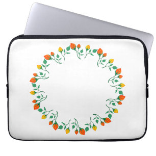 Housse Pour Ordinateur Portable Cadre rond floral avec fleurs de rose jaune et rou