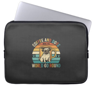 Housse Pour Ordinateur Portable Café et chiens Pug rétro amateur