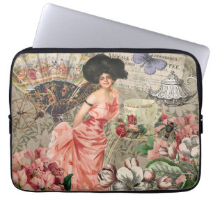 Housse Pour Ordinateur Portable Café Lady Victorian Femme Rose Classy