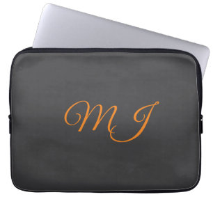 Housse Pour Ordinateur Portable Calligraphie gris orange monogramme nom initial