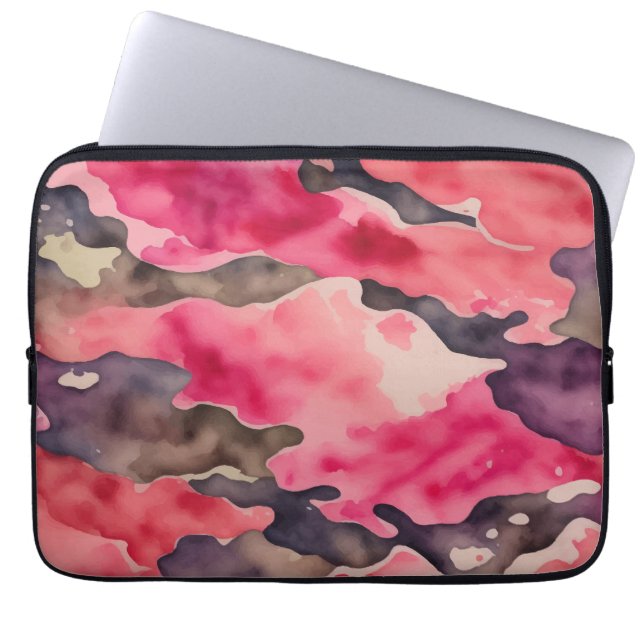 Housse Pour Ordinateur Portable camouflage d'aquarelle rose (Devant)