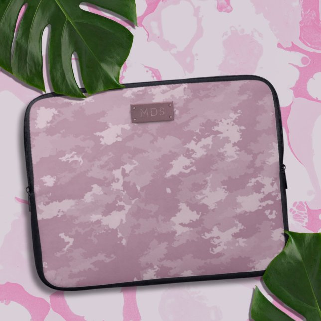 Housse Pour Ordinateur Portable Camouflage Pink Camo Stylish moderne (A blush pink camo laptop sleeve with space for your initials)