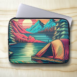 Housse Pour Ordinateur Portable Camping rose vintage et Turquoise Thème<br><div class="desc">Camping à thème coque tablette. Les graphismes sont d'une scène de camping rose et turquoise vintage avec une tente,  coucher de soleil,  lac et pins.</div>
