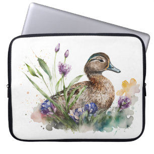Housse Pour Ordinateur Portable Canard D'Aquarelle En Fleurs