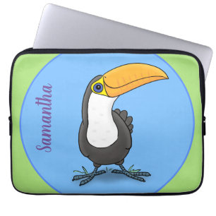 Housse Pour Ordinateur Portable Caricature bleu vert toucan joyeux