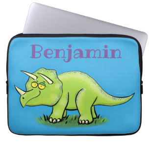Housse Pour Ordinateur Portable Caricature de dinosaure de triceratops vert mignon