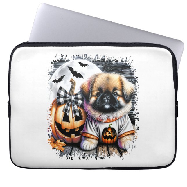 Housse Pour Ordinateur Portable Carré d'Halloween Chien Pekingese (Devant)