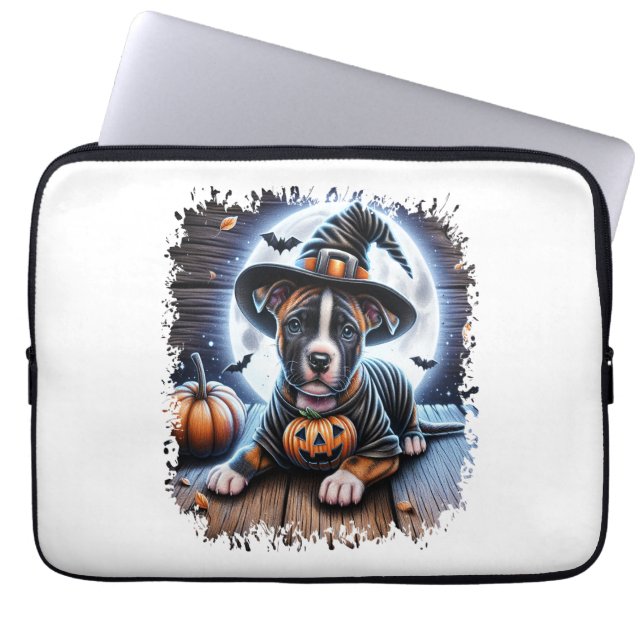 Housse Pour Ordinateur Portable Carré d'Halloween Chien Staffy (Devant)