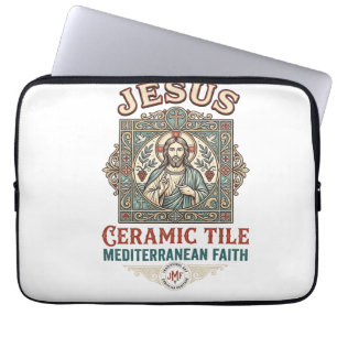 Housse Pour Ordinateur Portable Carreau en céramique Jésus Méditerranéen Foi Jésus