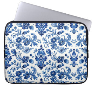 Housse Pour Ordinateur Portable Carreau floral bleu portugais vintage
