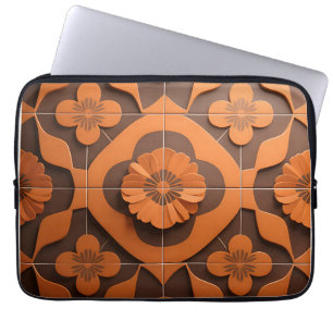 Housse Pour Ordinateur Portable Carreau motif géométrique à médaillon floral orang
