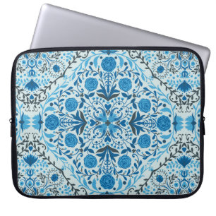 Housse Pour Ordinateur Portable Carreaux à fleurs bleus