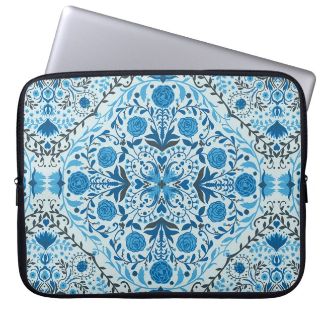 Housse Pour Ordinateur Portable Carreaux à fleurs bleus (Devant)