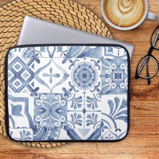 Housse Pour Ordinateur Portable Carreaux bleus et blancs inspirés
