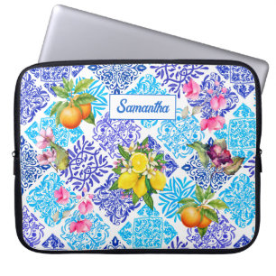 Housse Pour Ordinateur Portable Carreaux d'azulejos méditerranéens fleuris d'agrum