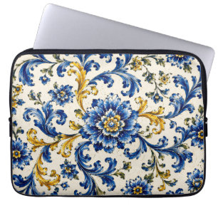 Housse Pour Ordinateur Portable Carrelage bleu méditerranéen Céramique italienne