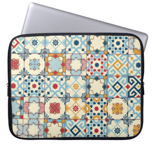 Housse Pour Ordinateur Portable Carrelage marocain, motif sans couture colorée.