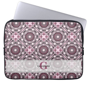 Housse Pour Ordinateur Portable Carrelage monogramme Rose de cerise en fleurs Mand