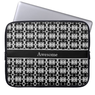 Housse Pour Ordinateur Portable Carrés et motif diamant en gris noir et argent
