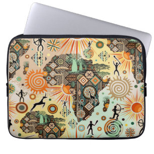 Housse Pour Ordinateur Portable Carte d'Afrique Éléments Tribaux Décoratifs Motif