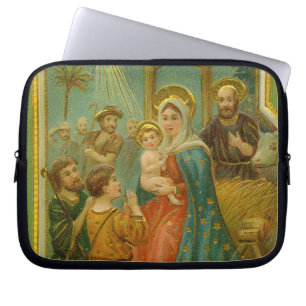 Housse Pour Ordinateur Portable Carte de Noël de la Nativité de l'ère édouardienne