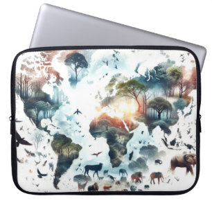 Housse Pour Ordinateur Portable Carte du monde et les animaux Coques d'ordinateur