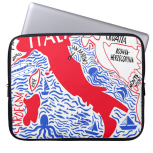 Housse Pour Ordinateur Portable carte stylisée de l'Italie dessinée à la main. Ill