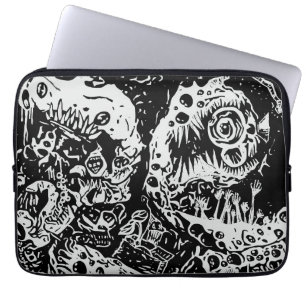 Housse Pour Ordinateur Portable Cauchemar aux dents pointues, noir et blanc