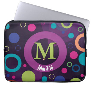 Housse Pour Ordinateur Portable Cercles Écriture Monogramme PERSONNALISÉ