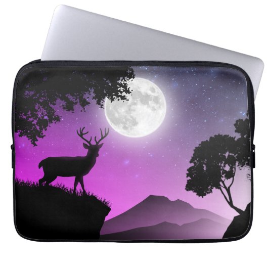 Housse Pour Ordinateur Portable Cerf sous la lune violet (Devant)