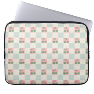 Housse Pour Ordinateur Portable Cerise esthétique rose verte À damiers Motif Y2K