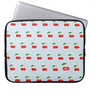 Housse Pour Ordinateur Portable Cerise mignonne Motif sur Monogramme bleu clair