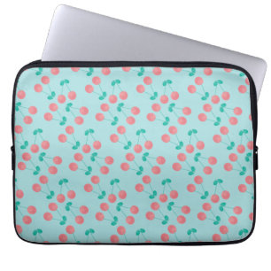 Housse Pour Ordinateur Portable Cerises Aquarelle Peinte à la Main Rose Turquoise
